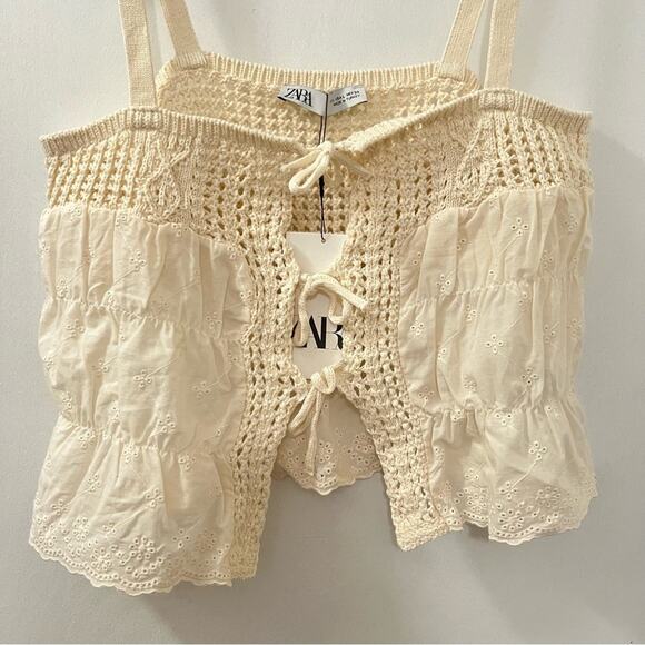 ZARA MIXED KNIT TOP WITH TIES Size Small - Picture 13 of 14